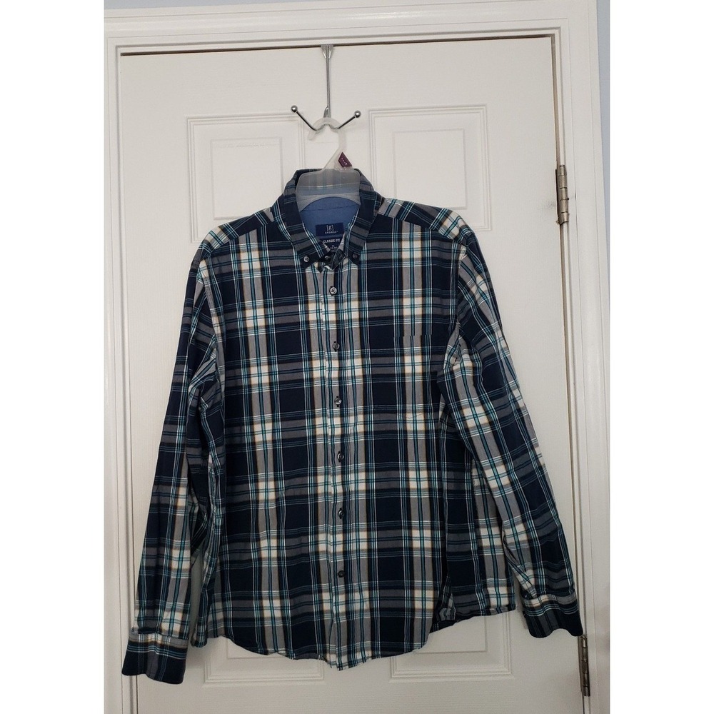George Mens Plaid Long Sleeve Shirt Size‎ XL (46/48)